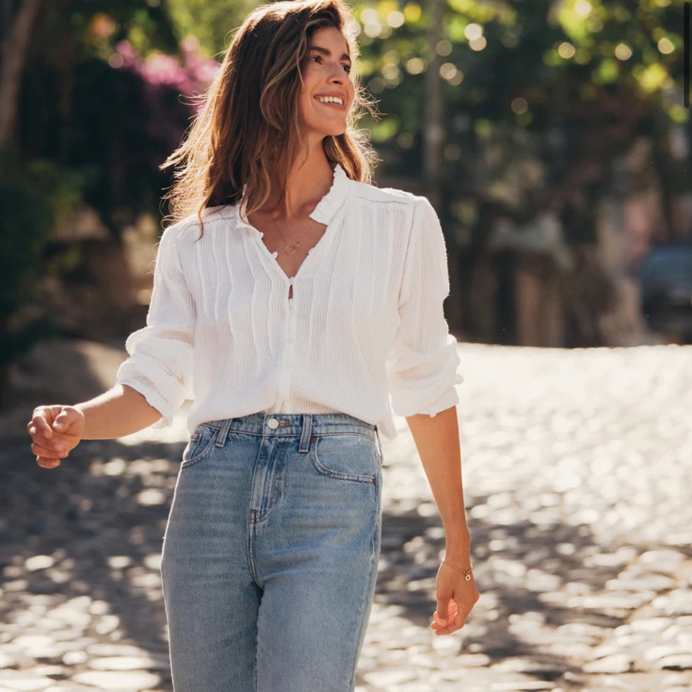 Faherty NWOT Willa Top Organic cotton white bohemian peasant blouse